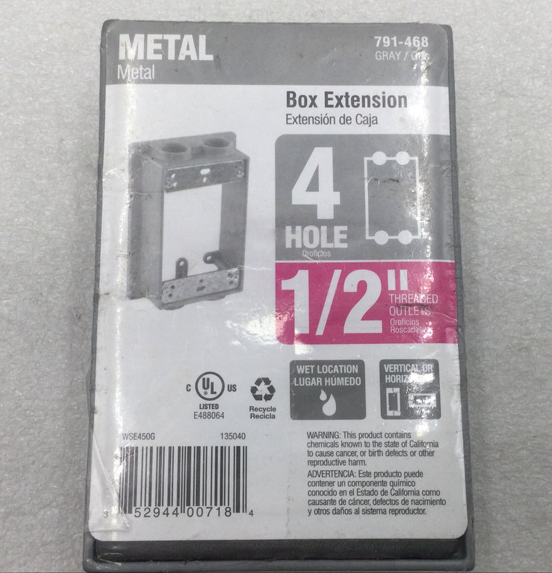 791-468 Metal 4 Hole 1 Gang 1/2" Threaded Weatherproof Box Extension