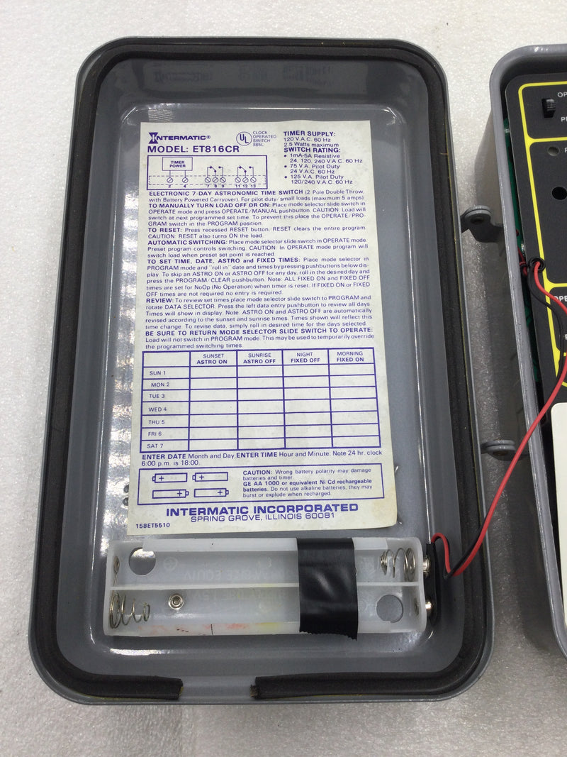 Intermatic ET816CR Electronic DPDT 7 Day Astronomic Time Switch 5 Amp 120 VAC