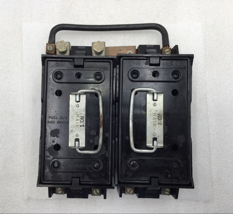 Wadsworth Dual 200 Amp 2 Pole Main Fuse Pullout Holders and Base