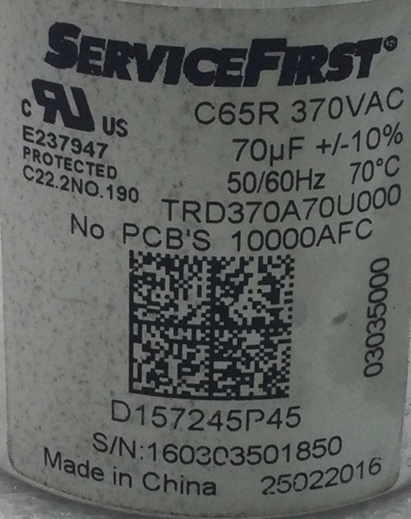 ServiceFirst D157245P45 C65R 70uF +/-10% 370V 50/60Hz Capacitor