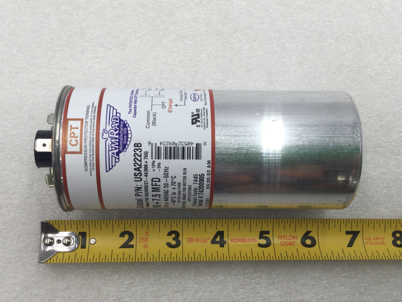 Amrad USA2223B 80+7.5MFD +10%/-5% 370/440V 50/60Hz 70c/-40c Capacitor w/ CPT