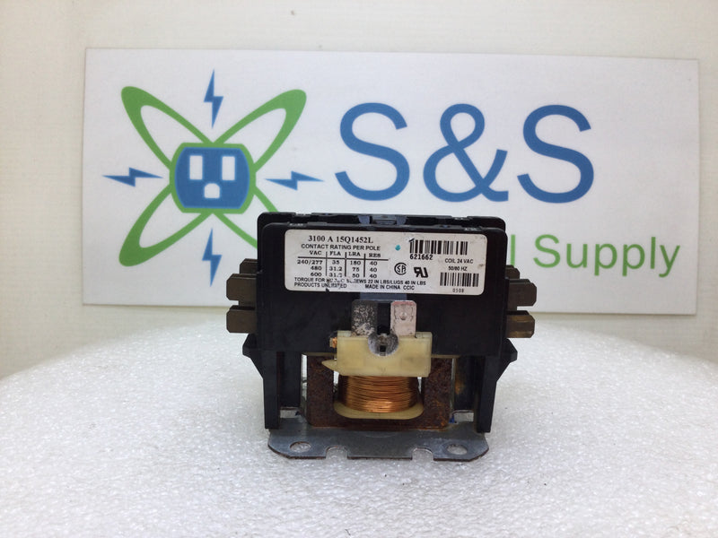 Tyco 3100 A 15Q1452L 35 Amp Max 1 Pole 240-600VAC Coil 24V 50/60HZ Contactor