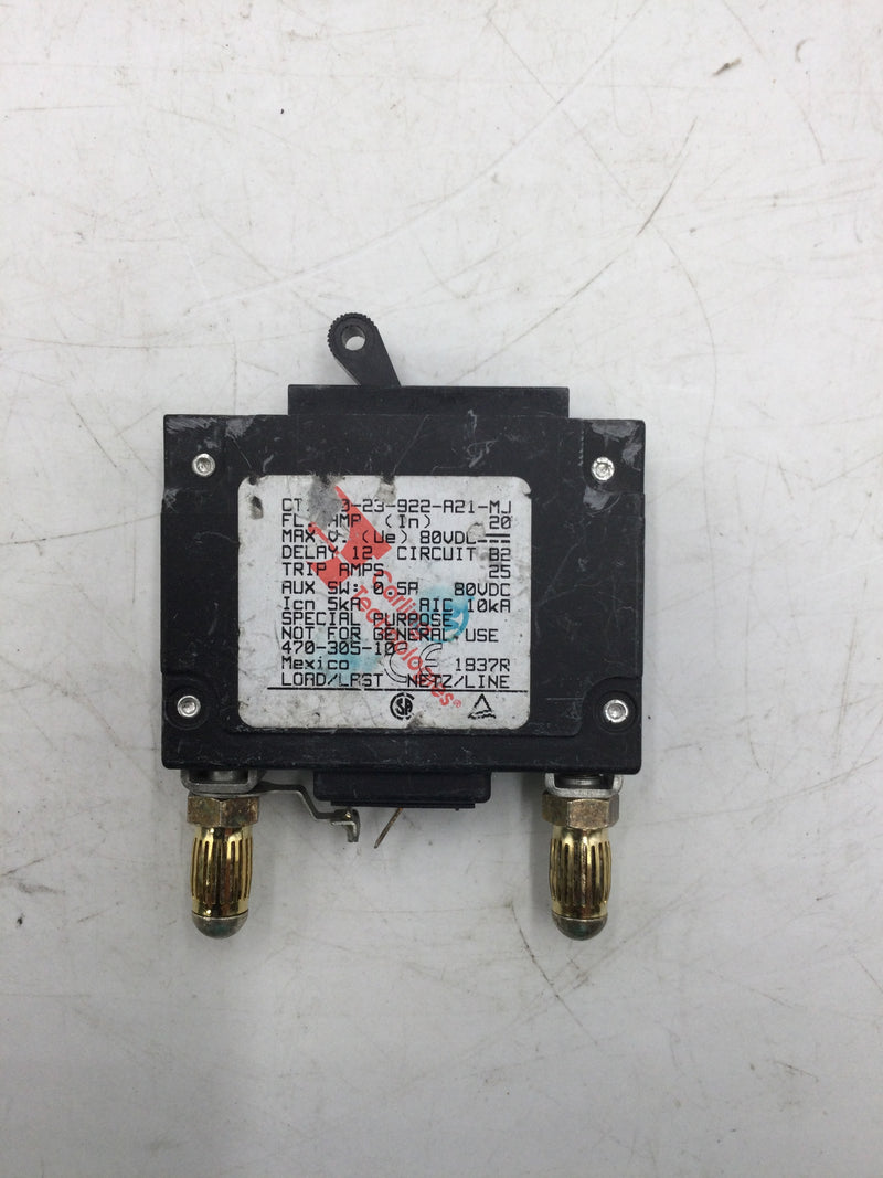 Carling Technologies CT1-X0-23-922-A21-MJ 80 Volt 20 Amp Breaker