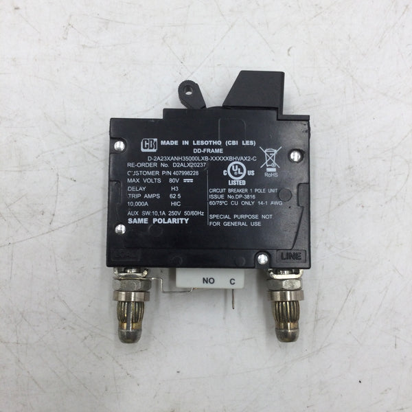 CBI D2ALX20237 80 Volt 50 Amp Single Pole Bullet Style Circuit Breaker