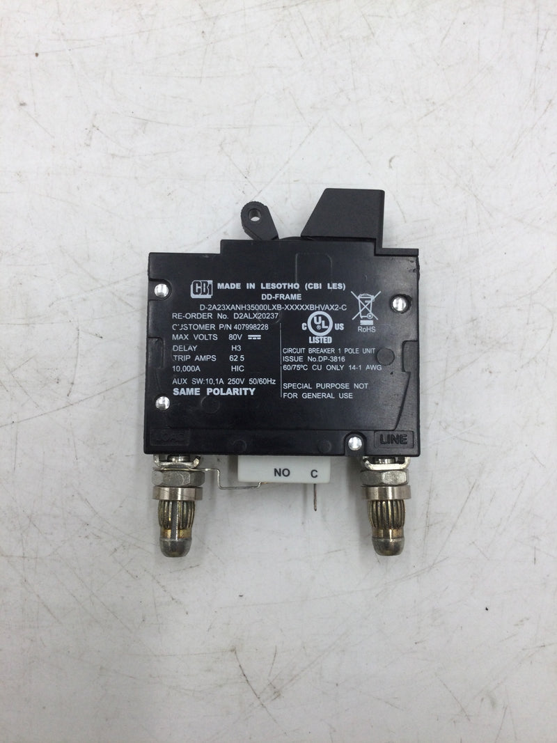 CBI D2ALX20237 80 Volt 50 Amp Single Pole Bullet Style Circuit Breaker