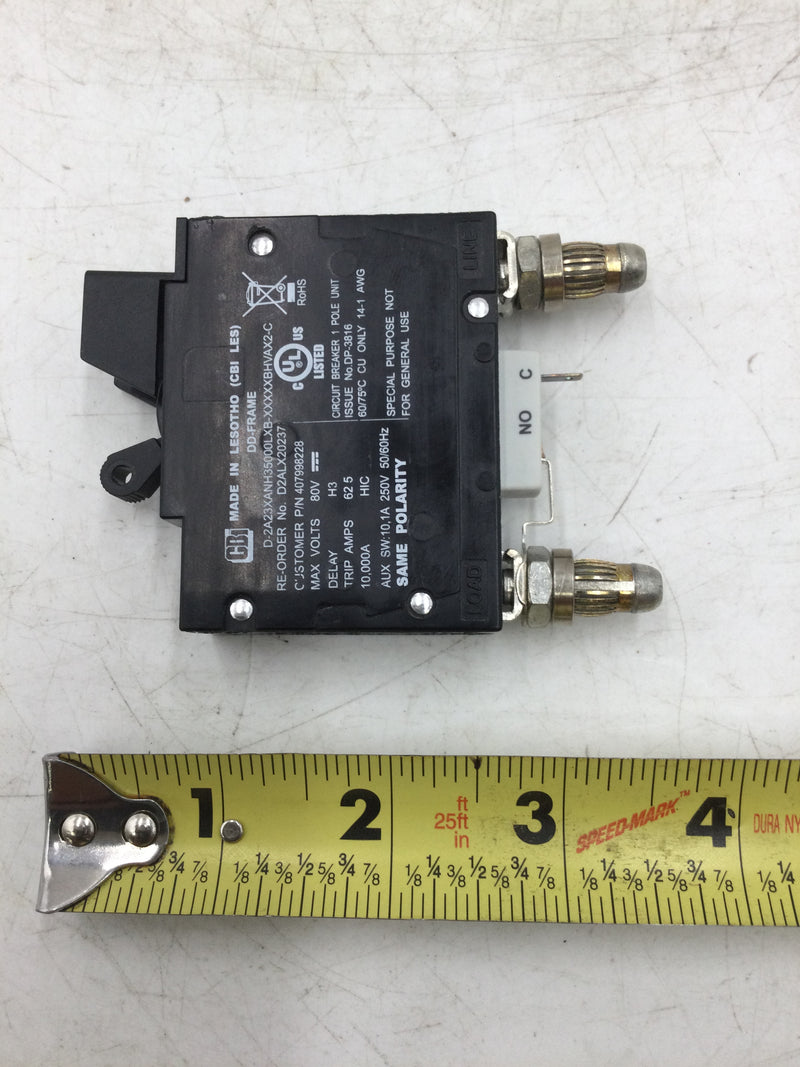 CBI D2ALX20237 80 Volt 50 Amp Single Pole Bullet Style Circuit Breaker