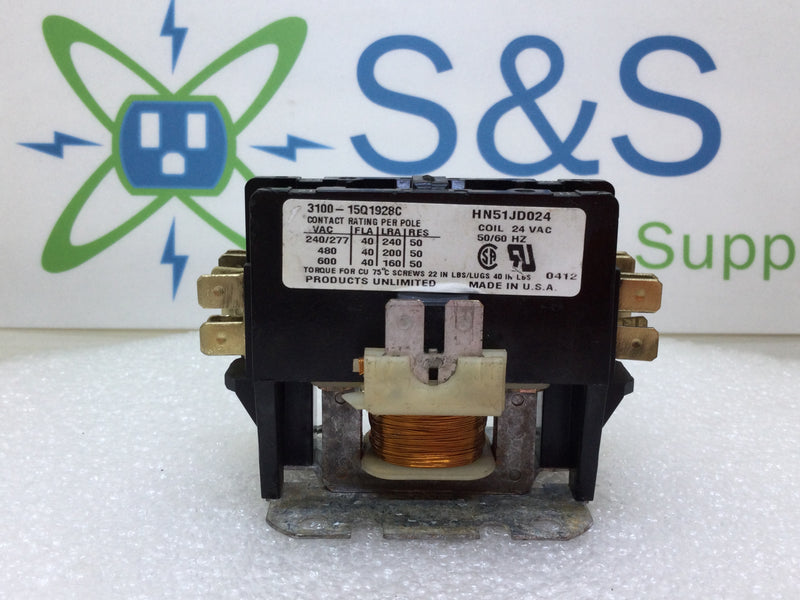 Tyco/Products Unlimited 3100-15Q1928C 40 Amp 240V 24Vac Coil 50/60 HZ Contactor
