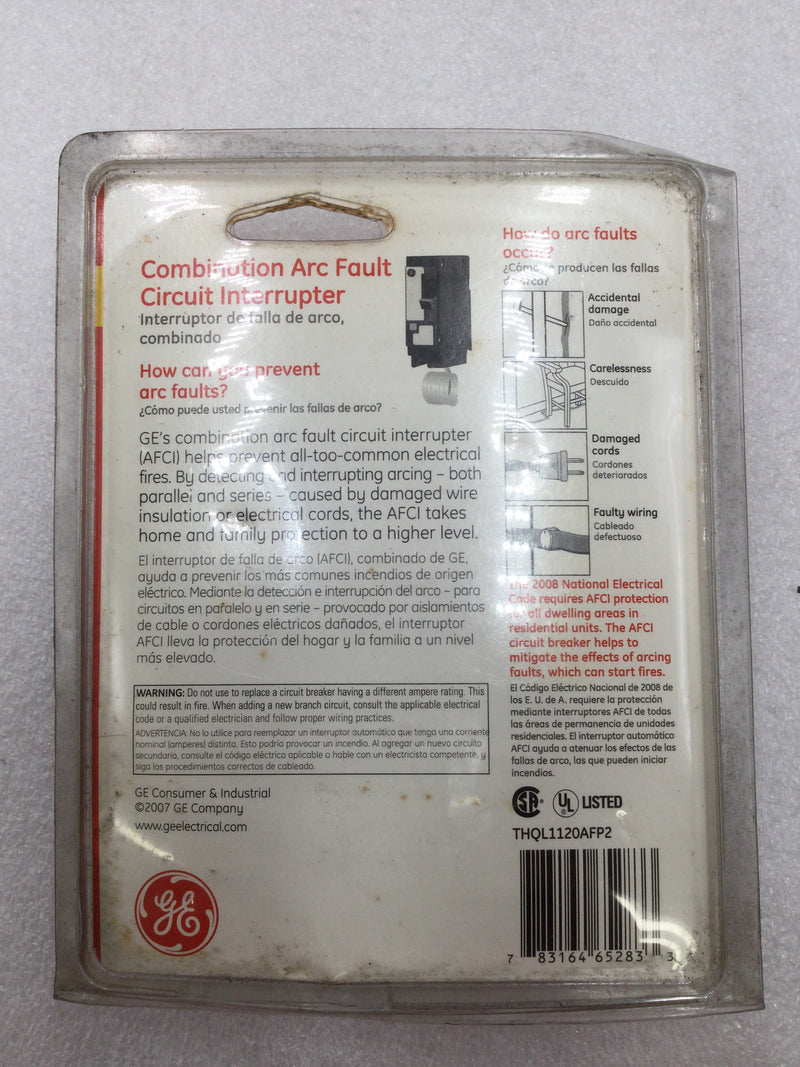 GE General Electric THQL1120AFP2 20 Amp Arc-Fault AFCI THQL Circuit Breaker