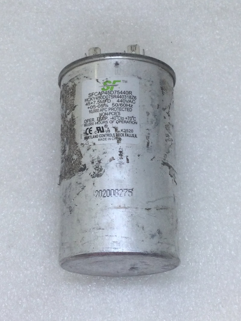 Hartland Controls HCKY450D075R440318Z6 Capacitor 45+7.5 MFD +05-05% 440 VAC 50/60 Hz