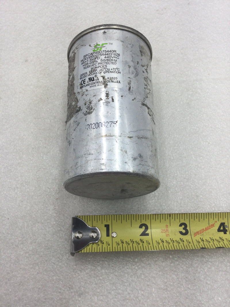 Hartland Controls HCKY450D075R440318Z6 Capacitor 45+7.5 MFD +05-05% 440 VAC 50/60 Hz