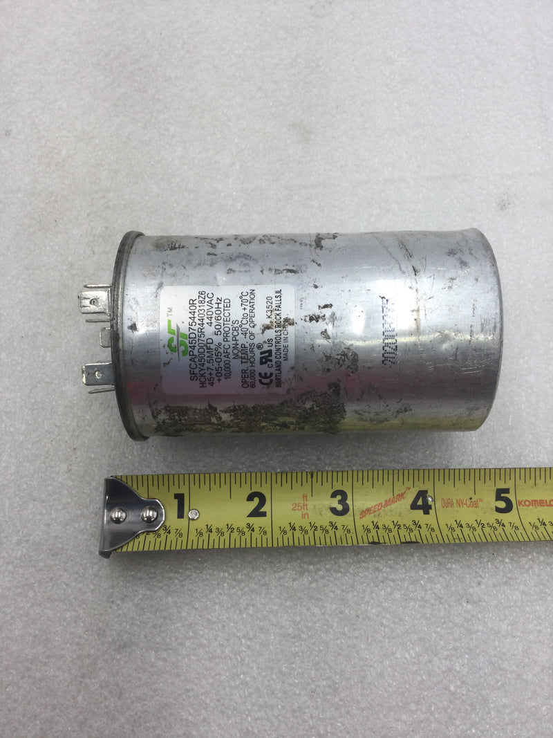 Hartland Controls HCKY450D075R440318Z6 Capacitor 45+7.5 MFD +05-05% 440 VAC 50/60 Hz