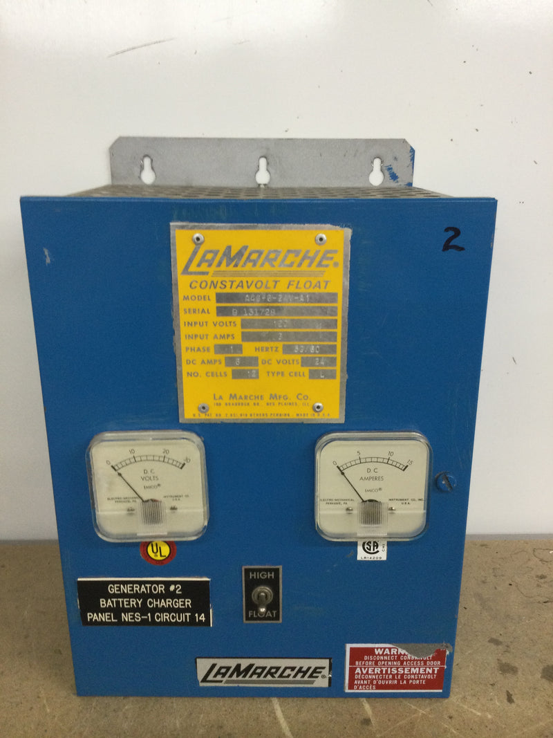 LaMarche A46-6-24V-A1 Battery Charger Input 3 Amp 120V, Output 24V 6 Amps w/2 DC Amp Gauges