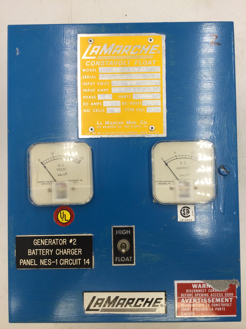 LaMarche A46-6-24V-A1 Battery Charger Input 3 Amp 120V, Output 24V 6 Amps w/2 DC Amp Gauges