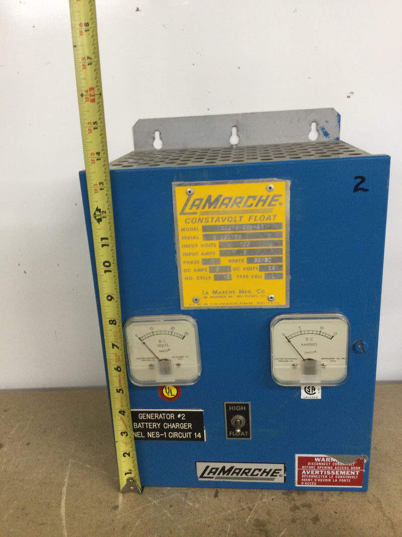 LaMarche A46-6-24V-A1 Battery Charger Input 3 Amp 120V, Output 24V 6 Amps w/2 DC Amp Gauges