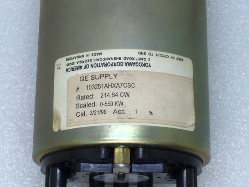 Yokogawa/General Electric 103251AHXA7CSC AC Kilowatt Meter 0-550 Amp