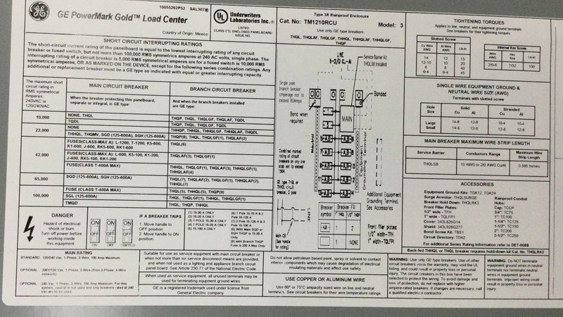 GE TM1210RCU 100 Amp 12-Space 24-Circuit Outdoor Main Breaker Circuit Breaker Panel