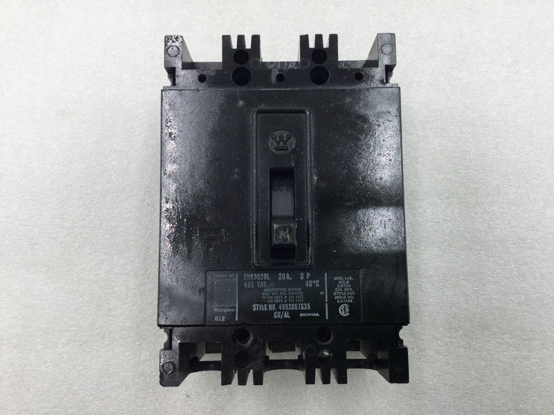 Westinghouse EHB3020L 20 Amp 3 Pole 480V Circuit Breaker - Cosmetic Flaw