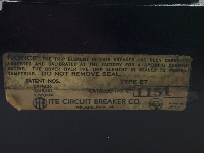 ITE ET1151 15 Amp 1 Pole 125V Bolt-On ET Circuit Breaker