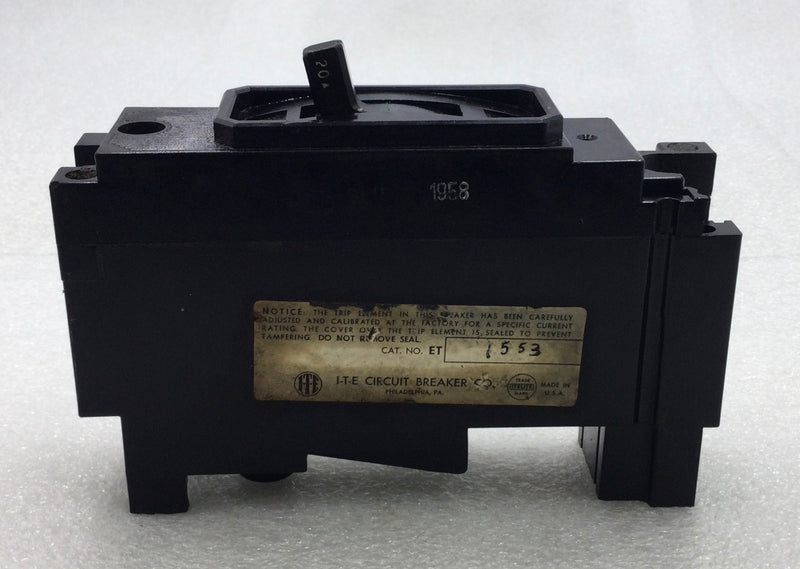 ITE ET-1553 20 Amp 1 Pole 120V Circuit Breaker - Cosmetic Flaw