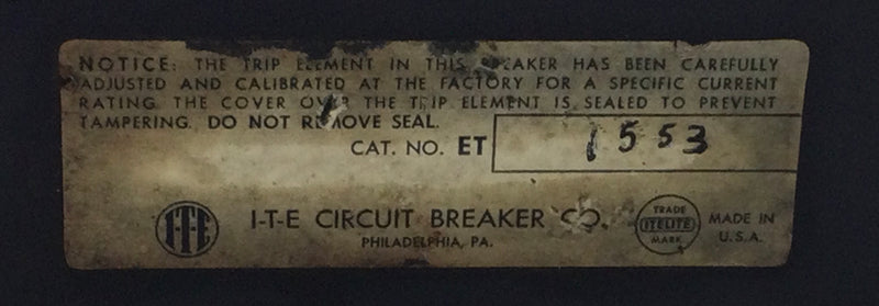 ITE ET-1553 20 Amp 1 Pole 120V Circuit Breaker - Cosmetic Flaw