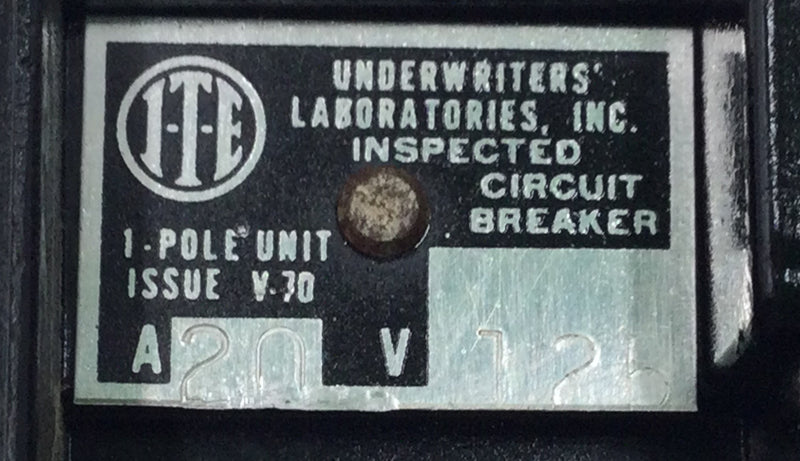 ITE 20 Amp Single Pole 125V Type A Circuit Breaker