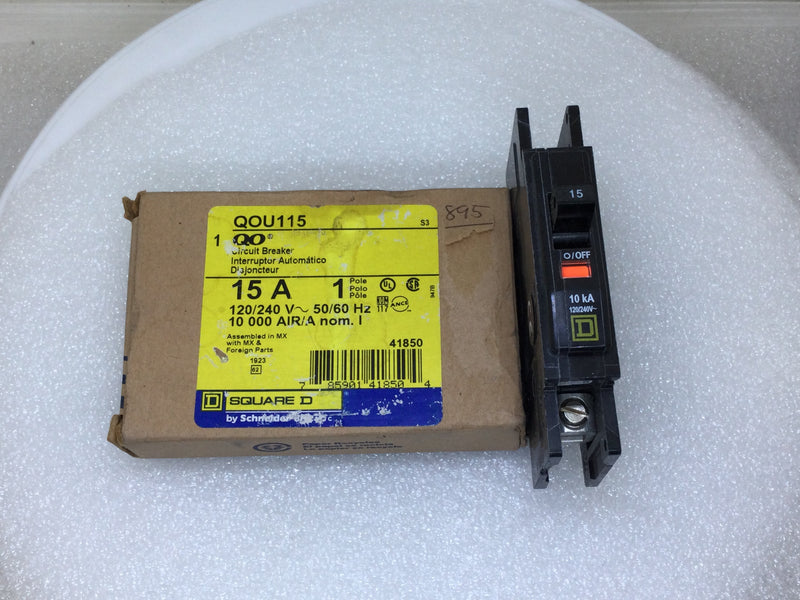 Square D QOU115 15 Amp 1 Pole 120/240V Circuit Breaker - Yellow Face