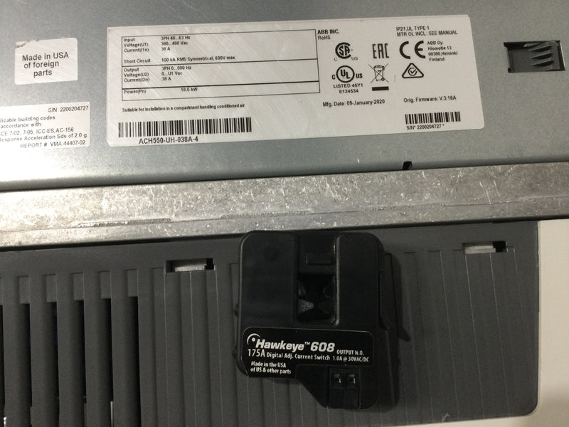 ABB ACH Series ACH550-UH-038A-4 S/N 2200204727 HVAC Drive 23" x 9"