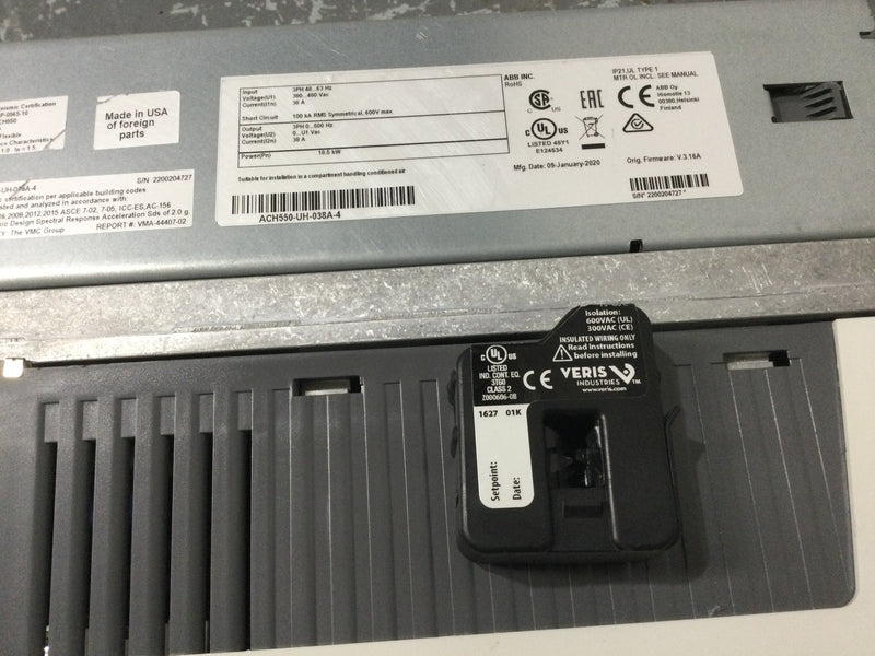 ABB ACH Series ACH550-UH-038A-4 S/N 2200204727 HVAC Drive 23" x 9"