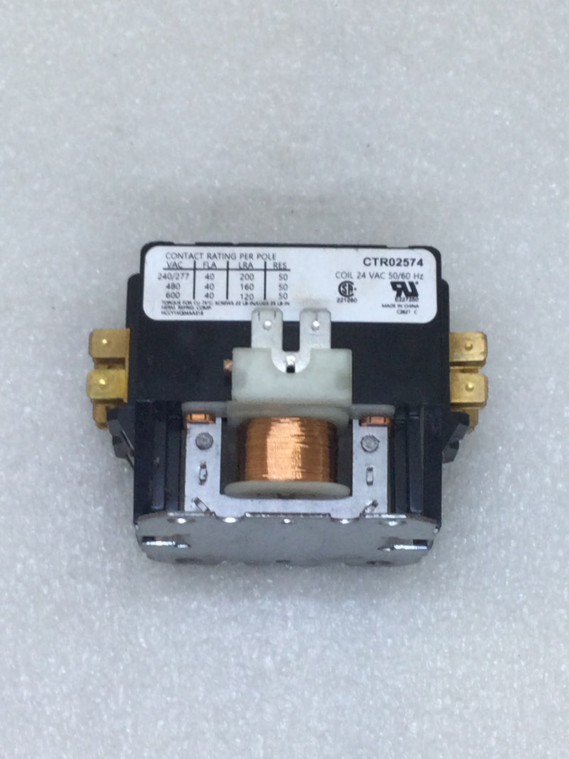 Trane/American Standard CTR02574 Contactor Single Pole 40 Amp 240-600 VAC with 24 VAC Coil