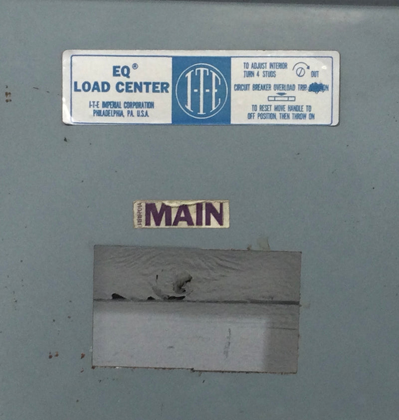 ITE EQ20MBA 20 Space 120/240V Load Center Dead Front w/Main 23 7/8" x 14 1/8"