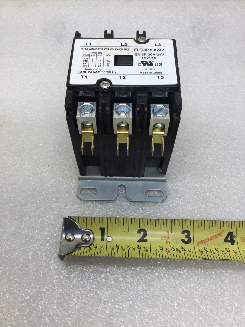 Herm Refrig Company ELE-3P30A24V Contactor 30 Amp 3 Pole 120-600 VAC with 24 VAC Coil (SA-3P-30A-24V)