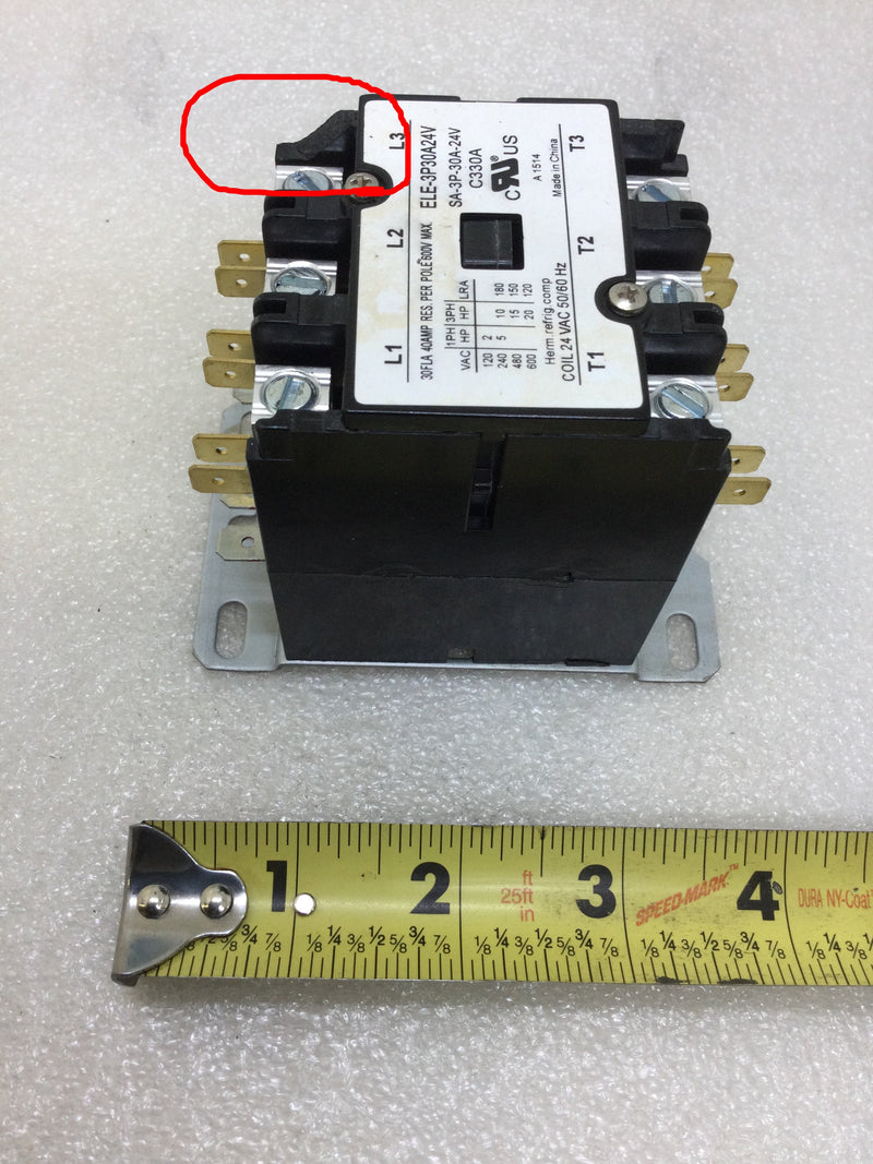 Herm Refrig Company ELE-3P30A24V Contactor 30 Amp 3 Pole 120-600 VAC with 24 VAC Coil (SA-3P-30A-24V)