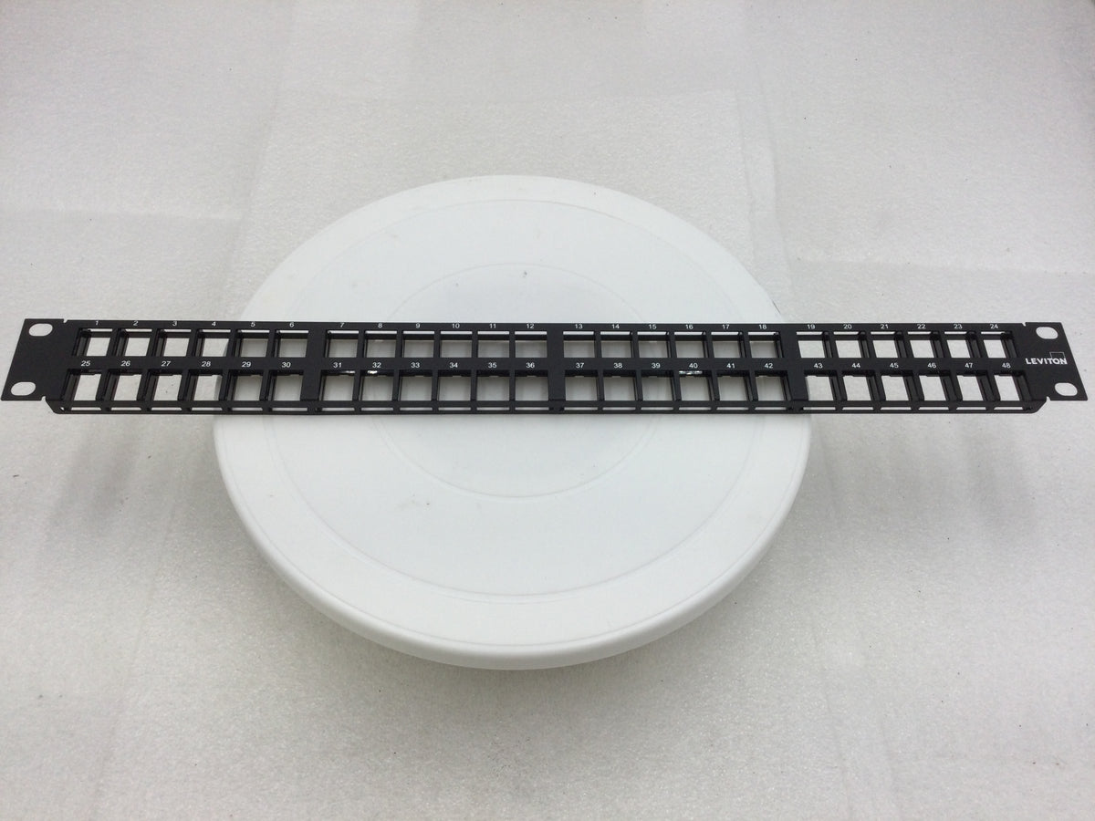 Leviton 49255-Q48 Flat QUICKPORT Patch Panel, 48-port, 1RU, Black. Cab