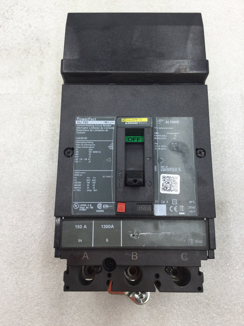 Square D HJA36150 150 Amp 3 Pole 600V I Line PowerPact Circuit Breaker