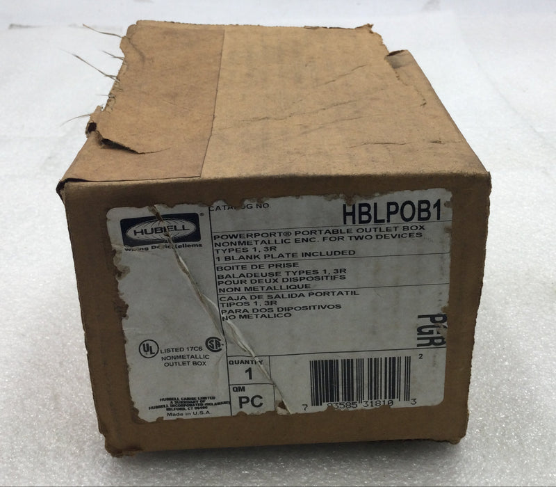 Hubbell HBLP0B1 PowerPort Weatherproof Portable Outlet Box