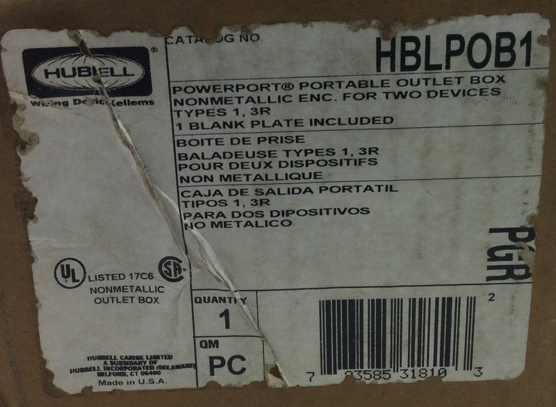 Hubbell HBLP0B1 PowerPort Weatherproof Portable Outlet Box
