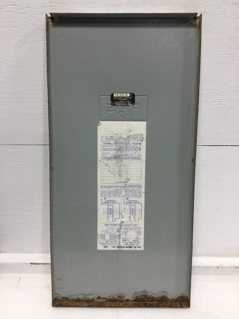 Federal Pacific RH108-16-200DL 200A 8 Space 120/240V Cover Only 24 1/4" x 12"