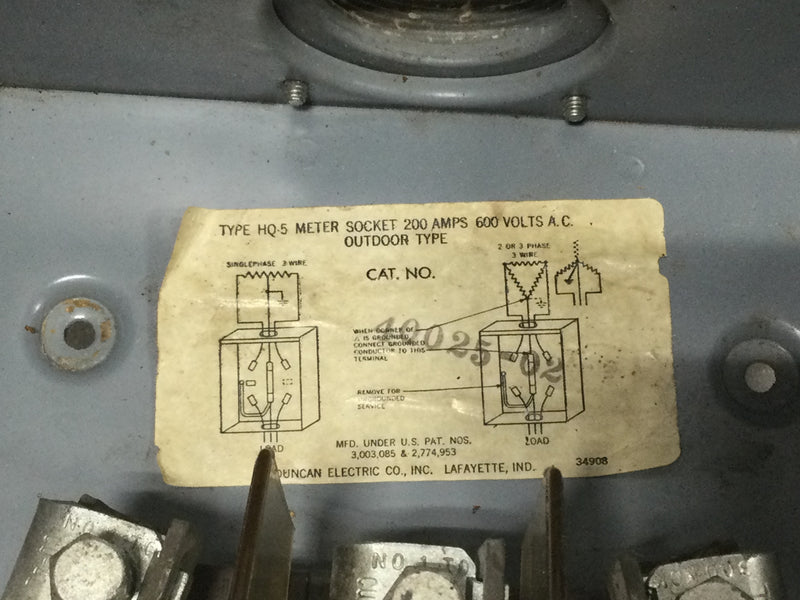 Duncan 40025-02 Type HQ Continuous Duty Meter Socket With Lever Bypass