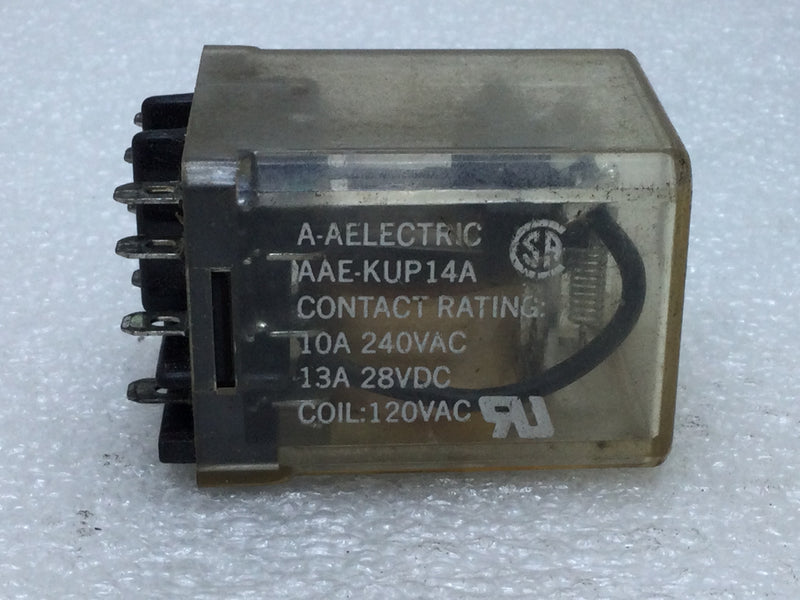 A-A Electric AAE-KUP14A 10 Amp 240vac/13 Amp 28VDC, Coil:120VAC