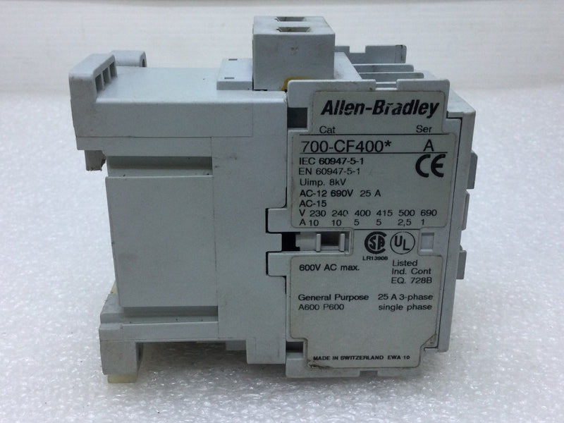 Allen-Bradley 700-CF400 General Purpose Contactor Relay 25 Amp 600V Max