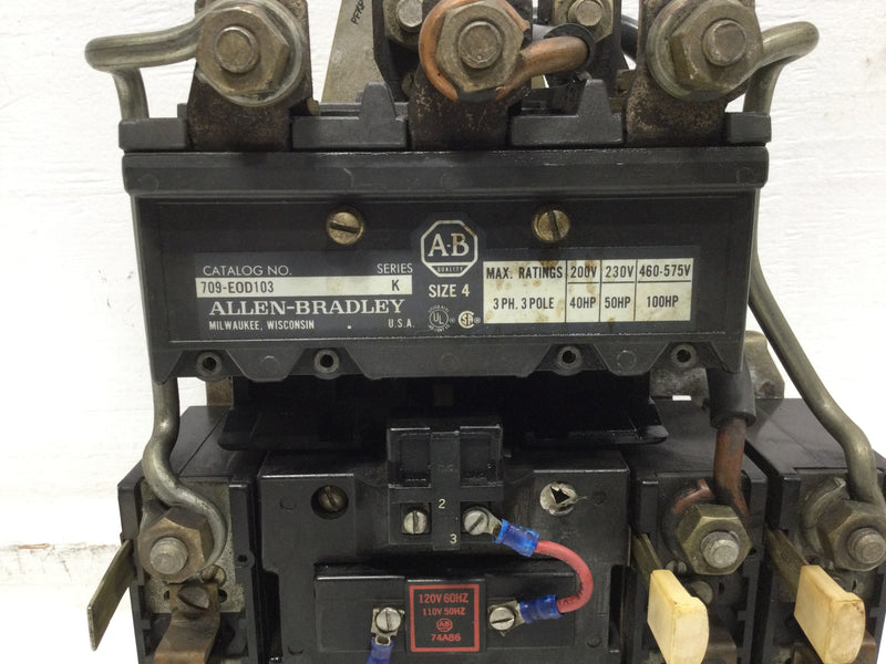 Allen-Bradley 709-EOD103 3 Pole 200-575 VAC 100 HP Motor Starter w/120 VAC Coil