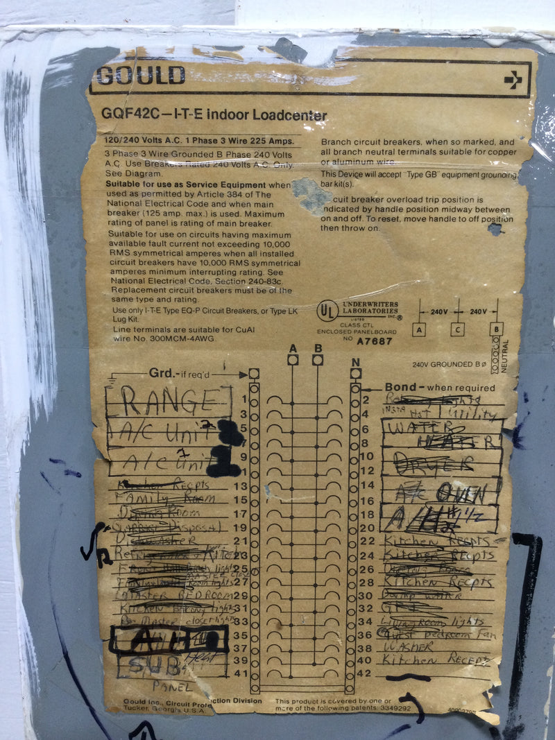Gould/ITE GQF42C 225 Amp 42 Space 120/240V Panel Door 34 1/8" x 15 1/2"