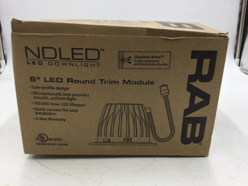 RAB Lighting NDLED6RD-50YY-S-W 6" LED Round Trim Module White Ring 120-277V 50/60Hz