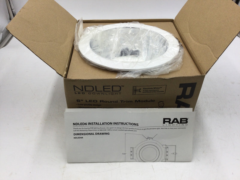 RAB Lighting NDLED6RD-50YY-S-W 6" LED Round Trim Module White Ring 120-277V 50/60Hz