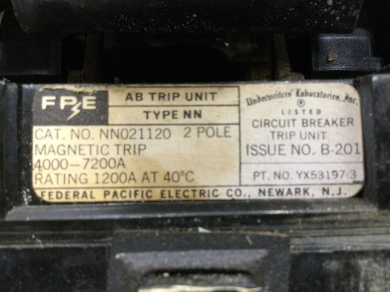 FPE NN021120 2 Pole Magnetic Trip 1200A Circuit Breaker Trip Unit