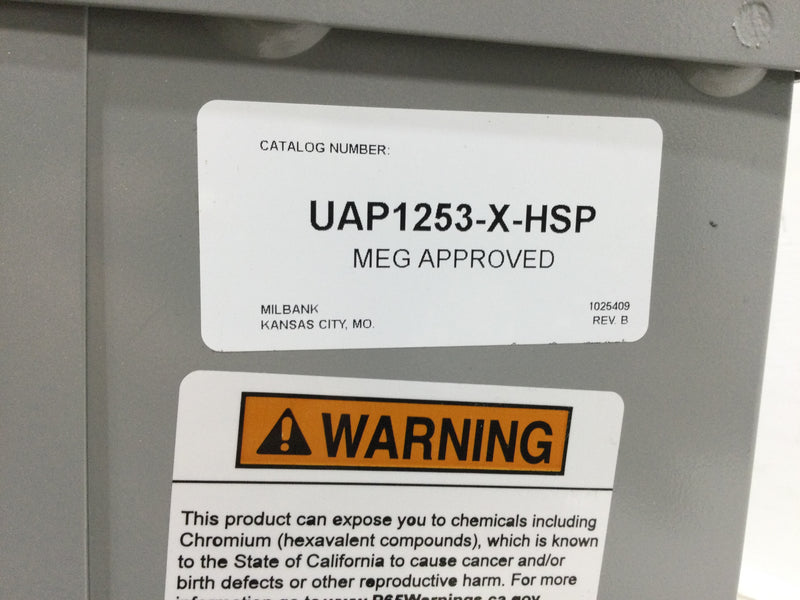 Milbank UAP1253-X-HSP 4 Terminal Ringless Large Closing Plate 3 Position Stainless Steel Hasp Aluminum Painted