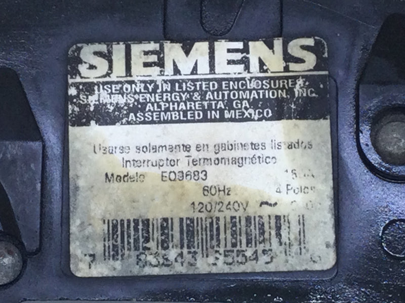 Siemens/ITE EQ-9683 150 Amp 4 Pole 120/240V Type EQ Circuit Breaker