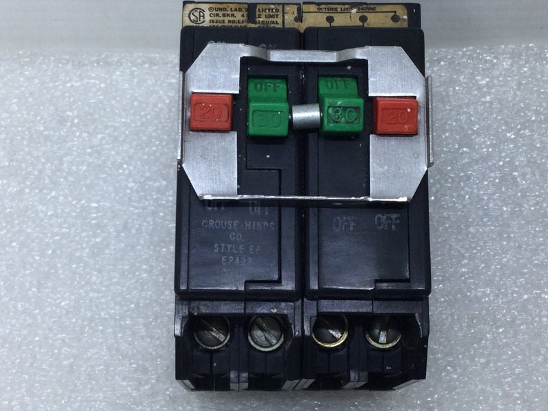 Crouse-Hinds EP423 Circuit Breaker 20/30 30/20 Amp Quad 120/240v