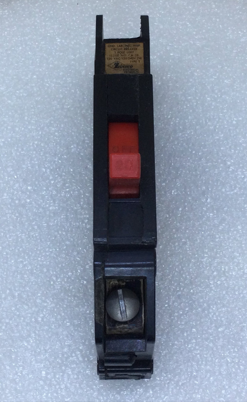 Zinsco T120 20 Amp 1 Pole 120V Circuit Breaker - Magnetrip