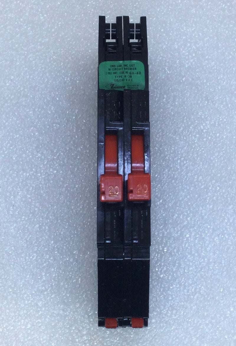 Zinsco/GTE RC38-20 20/20 Amp 2 Pole 120/240V Circuit Breaker - Push In
